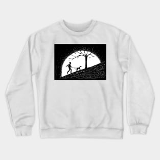 Whippet Dog Walker Sunset Linocut Crewneck Sweatshirt